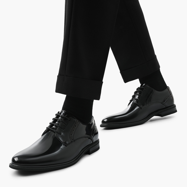 Men's Polished PU Leather Oxford Shoes - BLACK PAT - 6